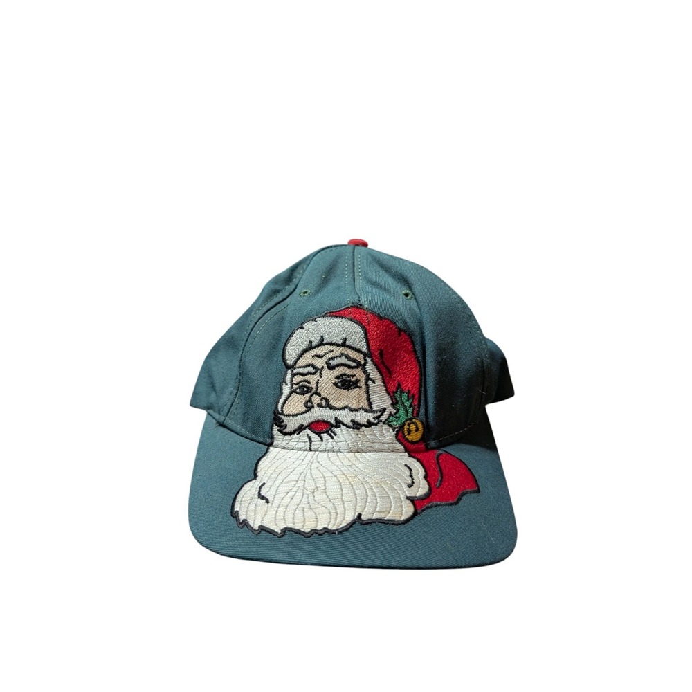 Vintage Santa‎ Claus Blockhead Hat Cap Snapback Green American Needle Christmas